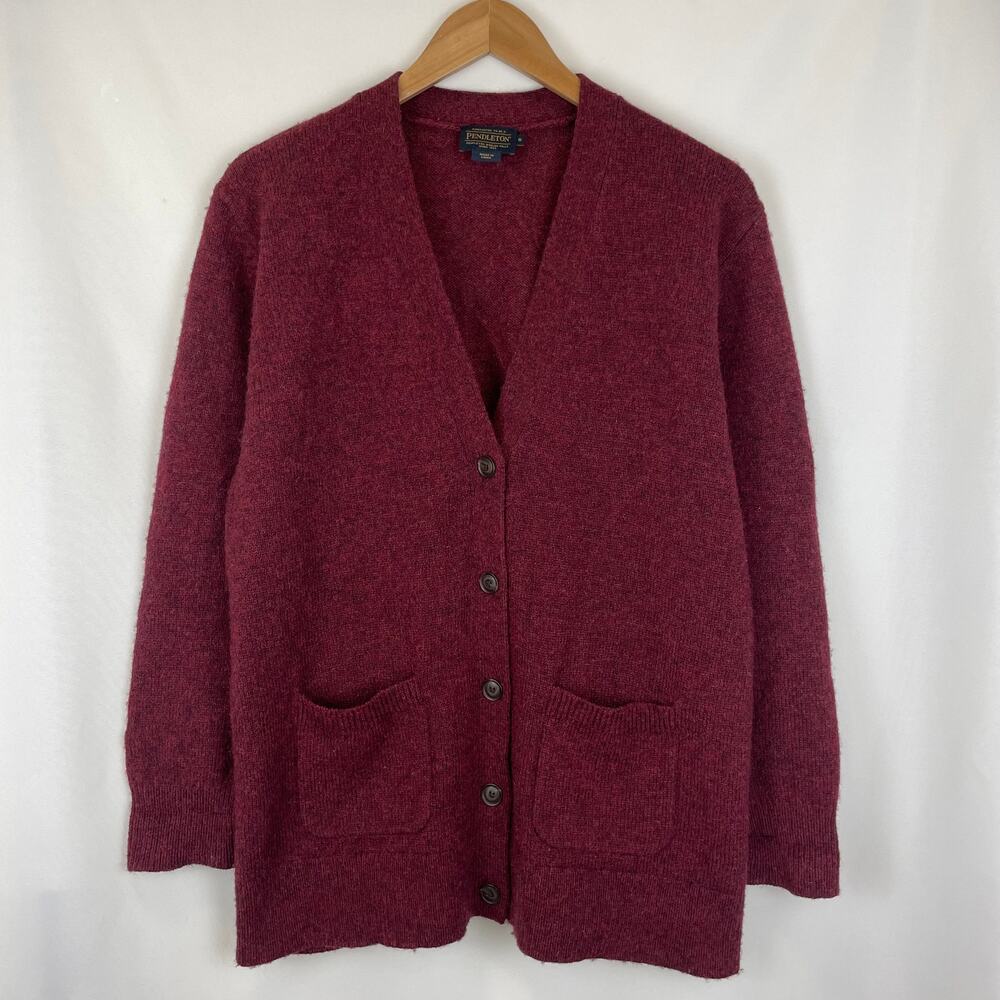 Pendleton Women Wool Cardigan Sweater Button Down Slightly Oversize Red Maroon S